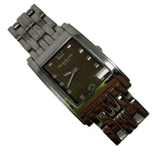 Kenneth Cole New York Mens Watch KC3510 Stainless Steel Brown Wood Dial Tank